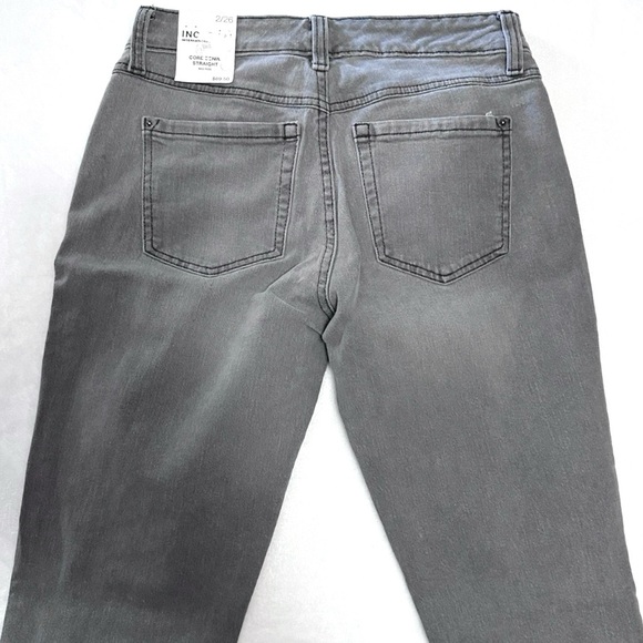 INC Denim Mid Rise Straight Jeans 2/26 Gray Fade Wash Distressed NWT - Picture 4 of 12